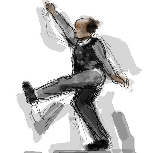 An illustration of a dancer lifting one leg and one arm.