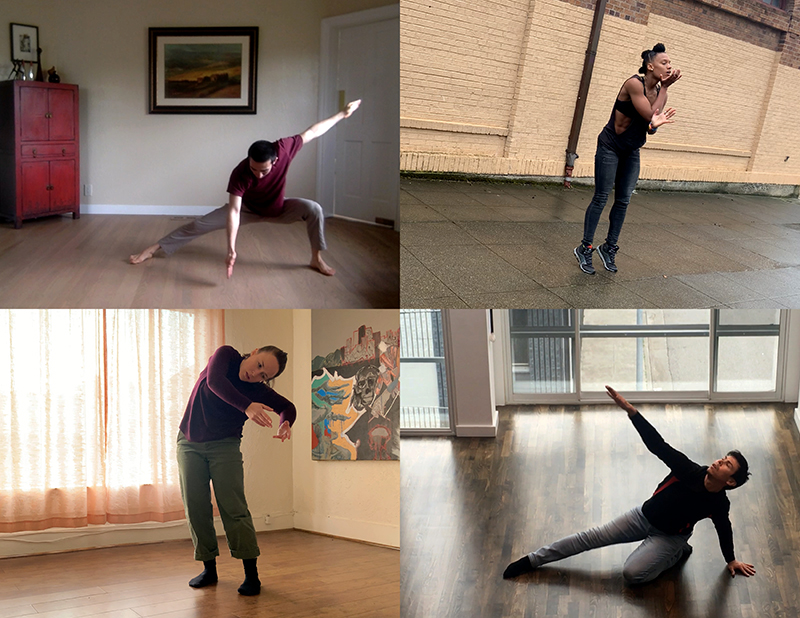 photo compilation of four dancers in Zoom squares