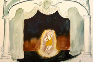 Illustration of fat dancer on stage