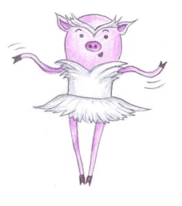 Illustration of pig in Swan Lake tutu