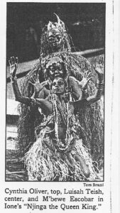 Cut out from the NYTimes featuring three dancers hovering over one another wearing traditional dress.