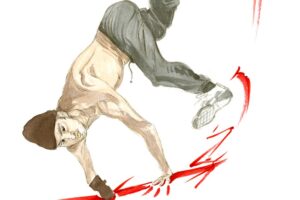 An illustration of Redo doing a handstand