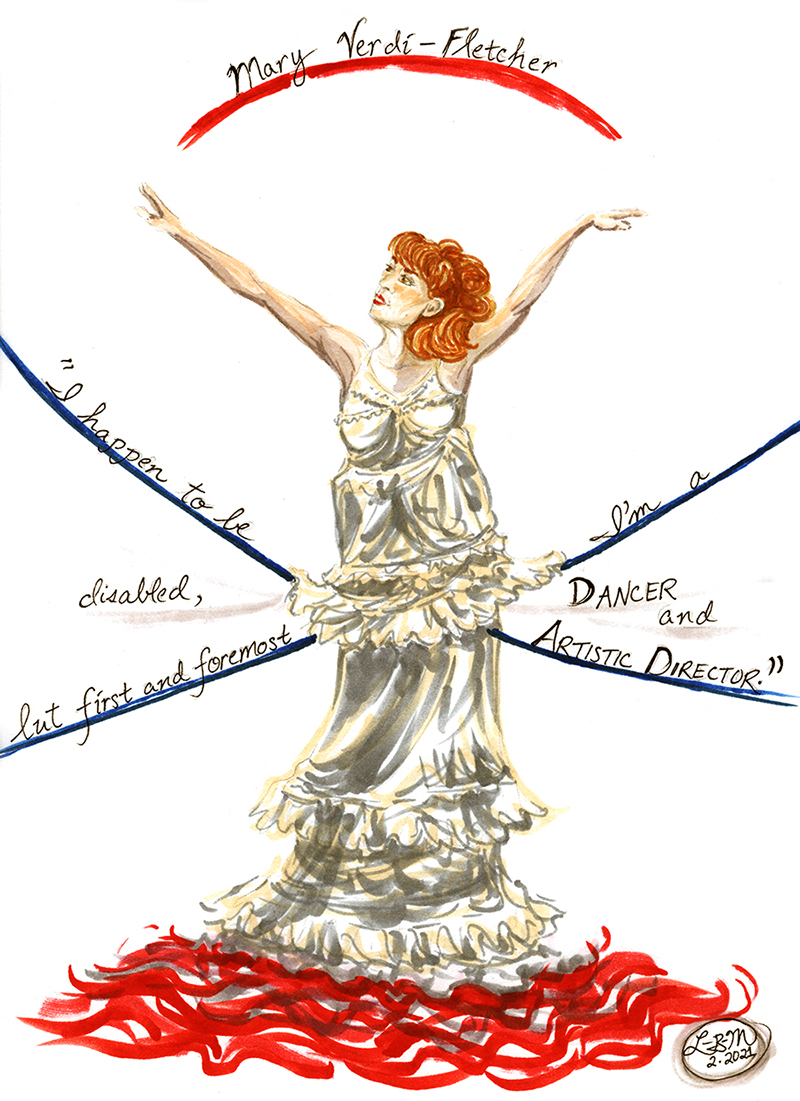 Illustration of Mary Verdi-Fletcher with raised arms