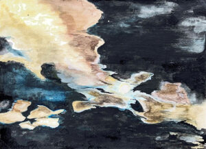 Cloud-like whisps of white painted against an indigo background.