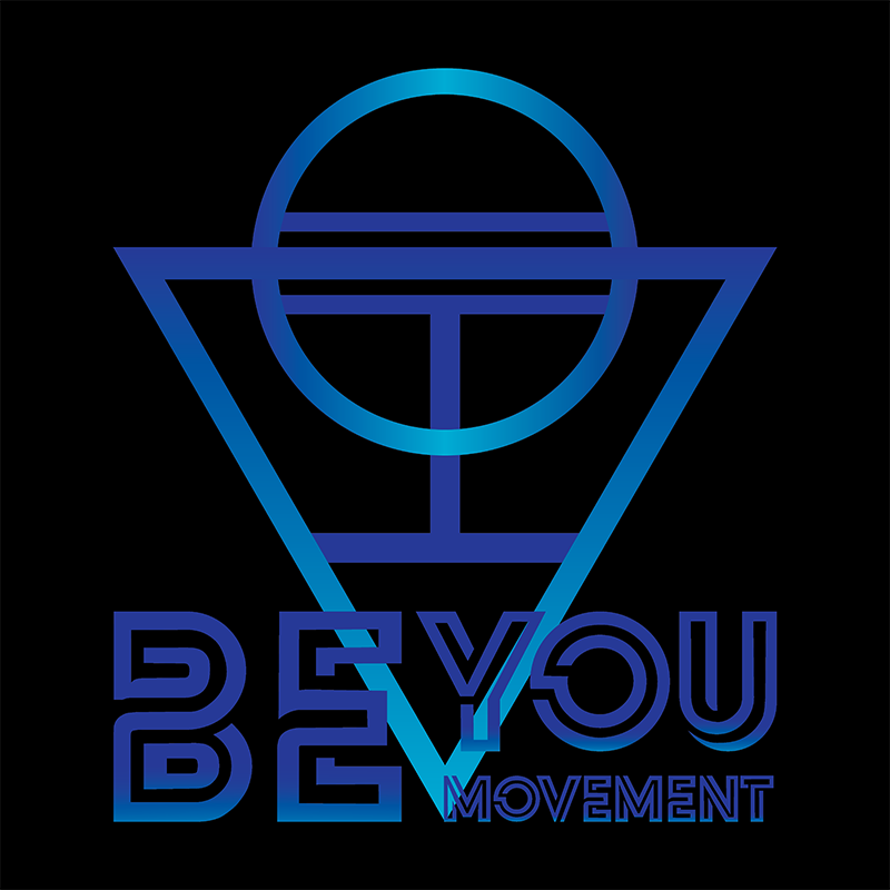 BeYou Movement logo in blue letters against a black background.