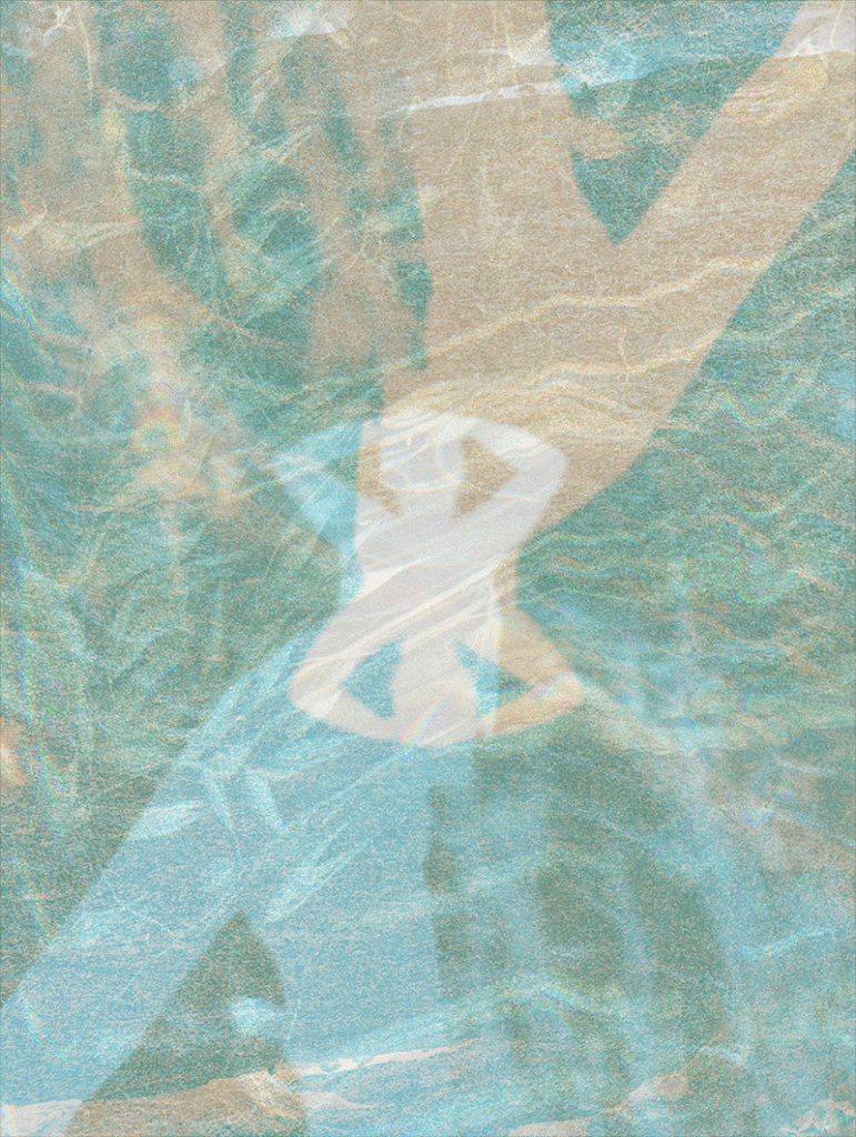 An ethereal dancer in motion graces the abstract, textured green-blue background.